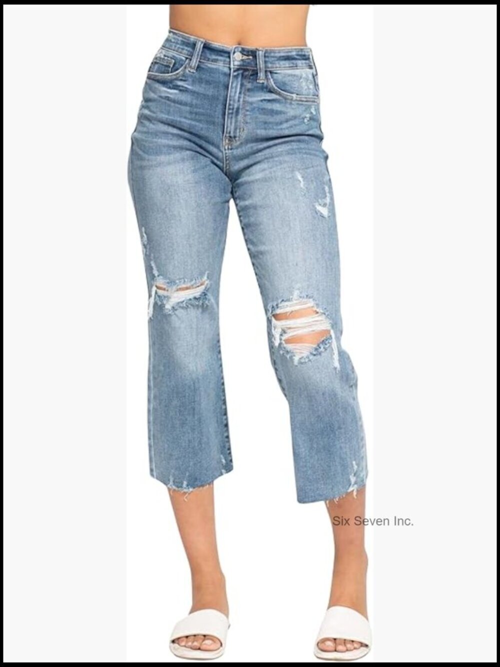 High Waist Destroy Wide Leg Crop Jeans
